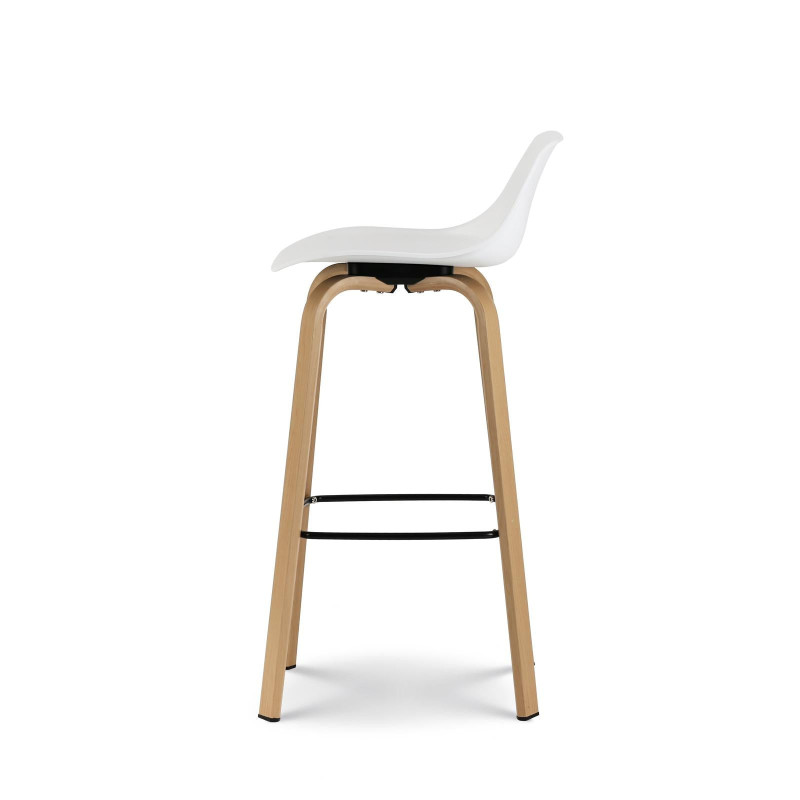 Lot de 2 tabourets de bar blancs style scandinave avec pieds effet bois en métal - Hauteur 76cm