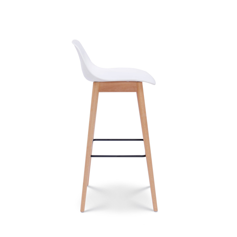 Lot de 2 tabourets de bar blancs style scandinave avec pieds en bois naturel - Hauteur 66 cm