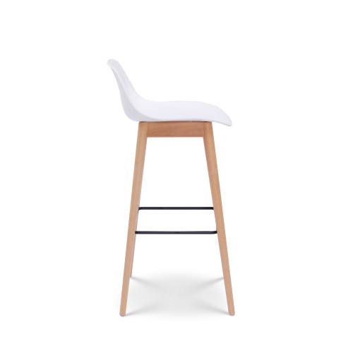 Lot de 2 tabourets de bar blancs style scandinave avec pieds en bois naturel - Hauteur 66 cm