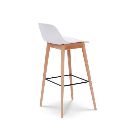 Lot de 2 tabourets de bar blancs style scandinave avec pieds en bois naturel - Hauteur 66 cm