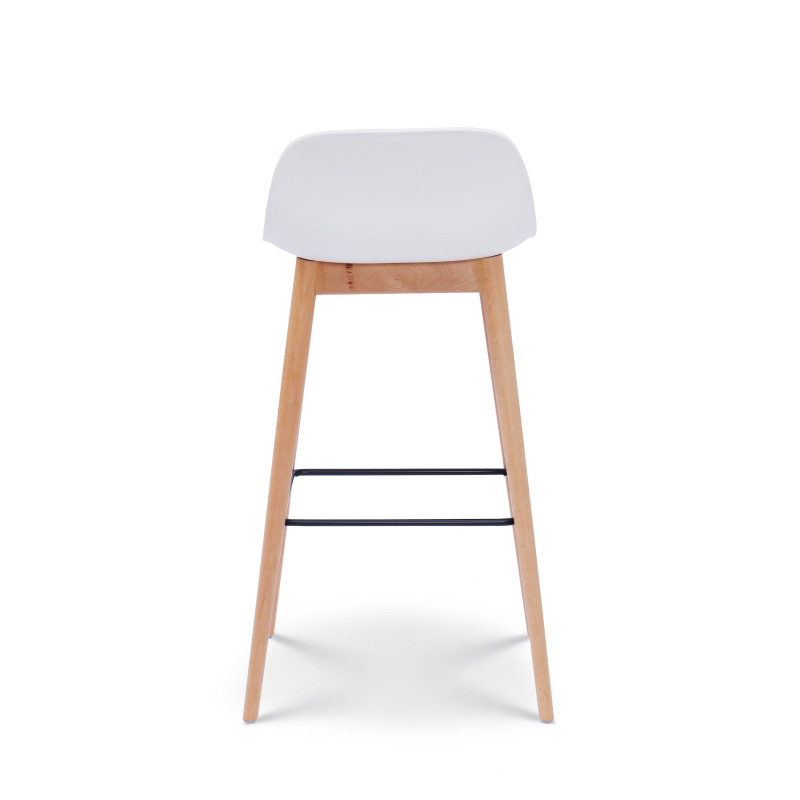 Lot de 2 tabourets de bar blancs style scandinave avec pieds en bois naturel - Hauteur 66 cm