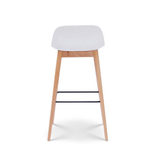 Lot de 2 tabourets de bar blancs style scandinave avec pieds en bois naturel - Hauteur 66 cm