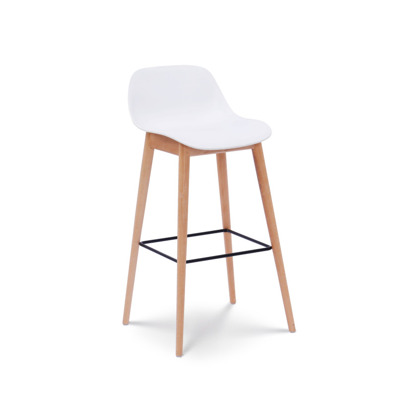 Lot de 2 tabourets de bar blancs style scandinave avec pieds en bois naturel - Hauteur 76 cm