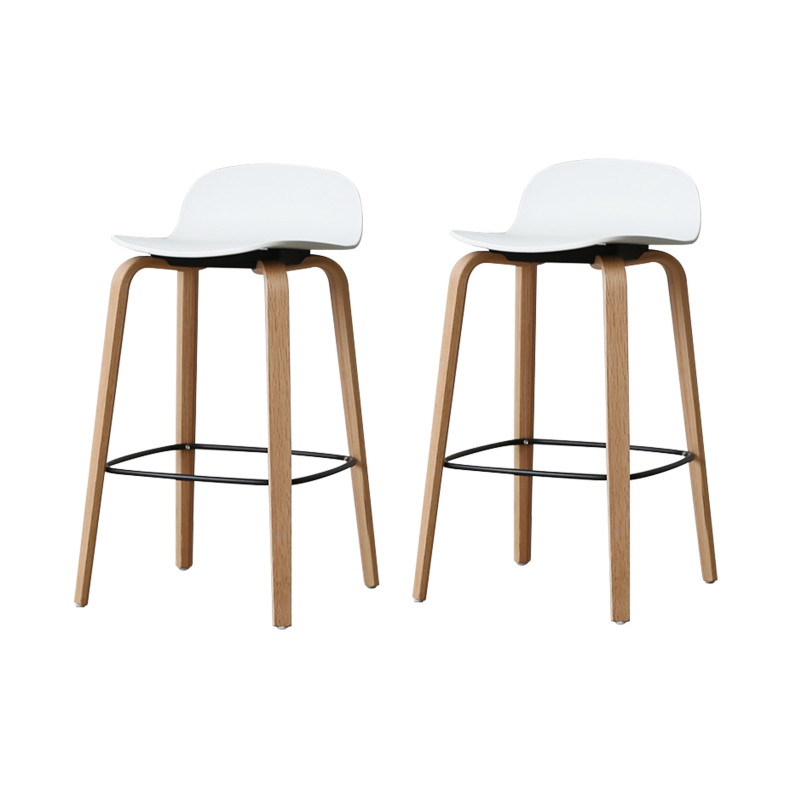 Lot de 2 tabourets de bar blancs style scandinave avec pieds en métal - Hauteur 66cm