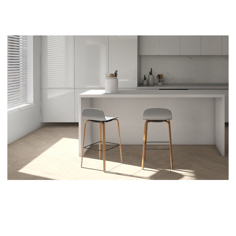 Lot de 2 tabourets de bar blancs style scandinave avec pieds en métal - Hauteur 66cm