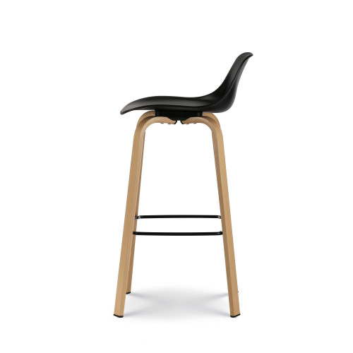 Lot de 2 tabourets de bar noir style scandinave avec pieds effet bois en métal - Hauteur 76cm