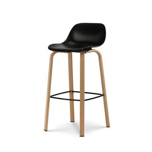 Lot de 2 tabourets de bar noirs style scandinave avec pieds effet bois en métal - Hauteur 66cm