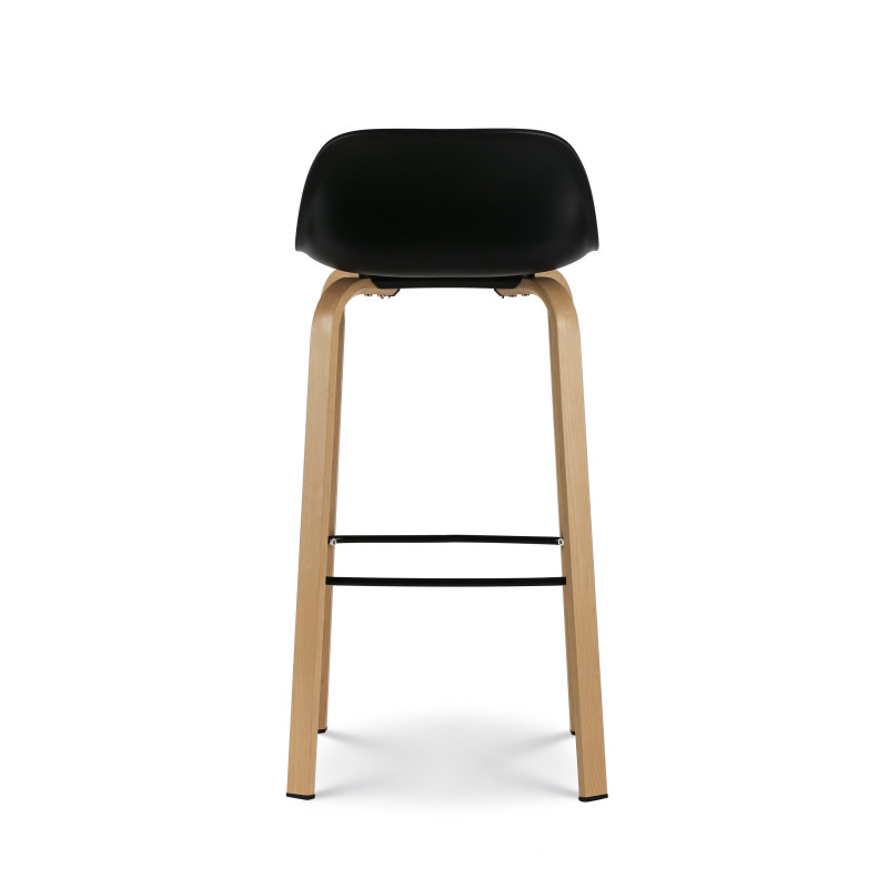 Lot de 2 tabourets de bar noirs style scandinave avec pieds effet bois en métal - Hauteur 66cm