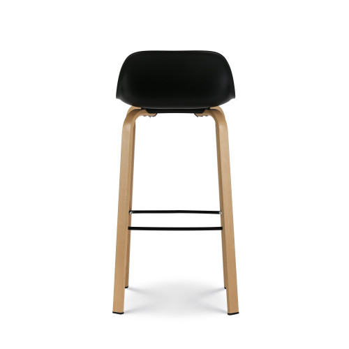 Lot de 2 tabourets de bar noirs style scandinave avec pieds effet bois en métal - Hauteur 66cm