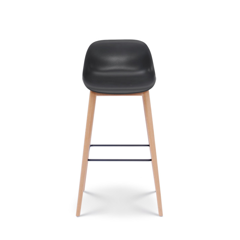 Lot de 2 tabourets de bar noirs style scandinave avec pieds en bois naturel - Hauteur 66 cm