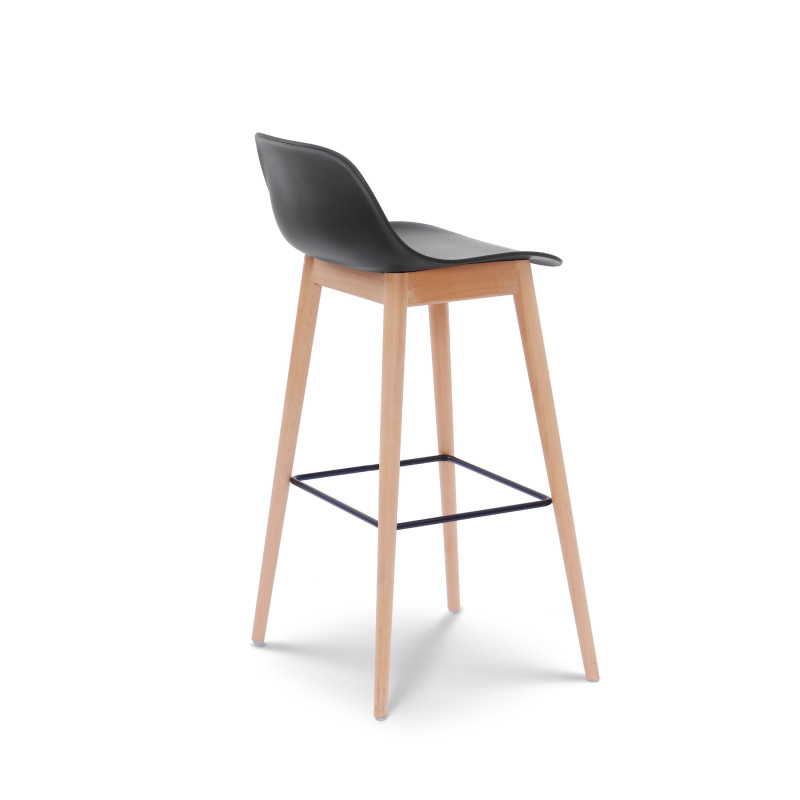 Lot de 2 tabourets de bar noirs style scandinave avec pieds en bois naturel - Hauteur 66 cm