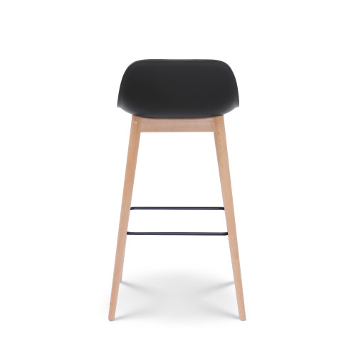 Lot de 2 tabourets de bar noirs style scandinave avec pieds en bois naturel - Hauteur 66 cm