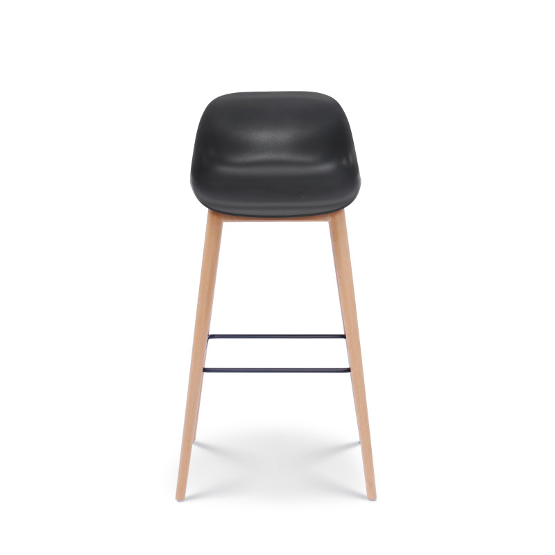 Lot de 2 tabourets de bar noirs style scandinave avec pieds en bois naturel - Hauteur 76 cm
