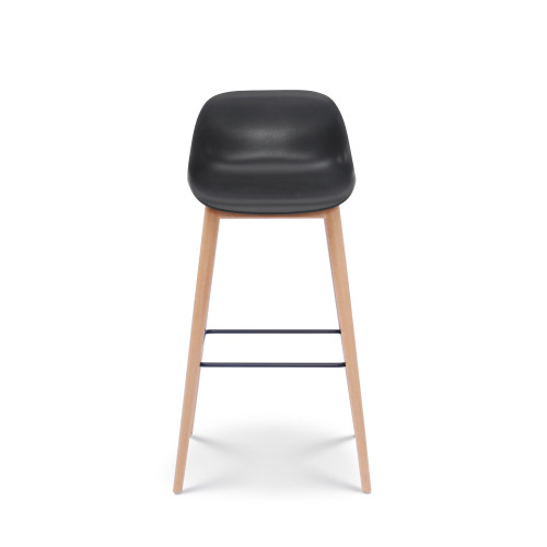 Lot de 2 tabourets de bar noirs style scandinave avec pieds en bois naturel - Hauteur 76 cm