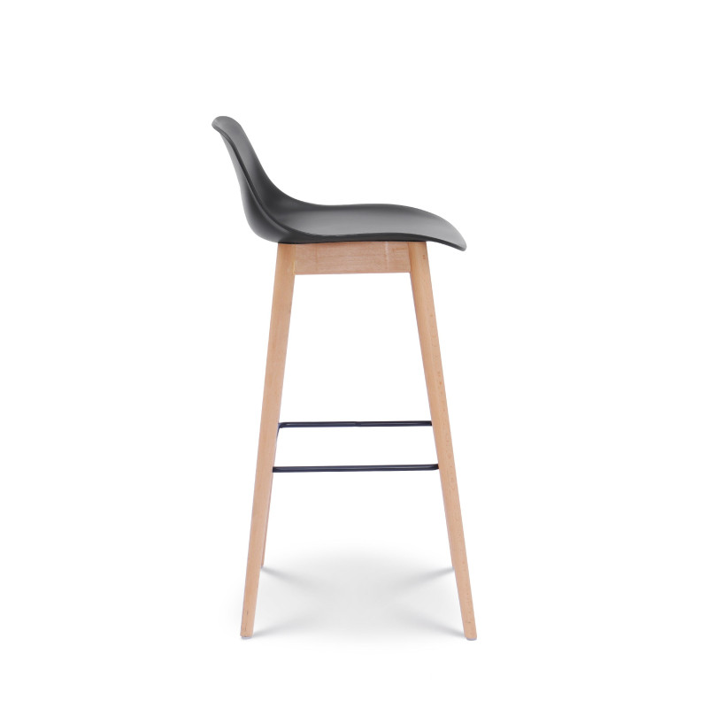 Lot de 2 tabourets de bar noirs style scandinave avec pieds en bois naturel - Hauteur 76 cm