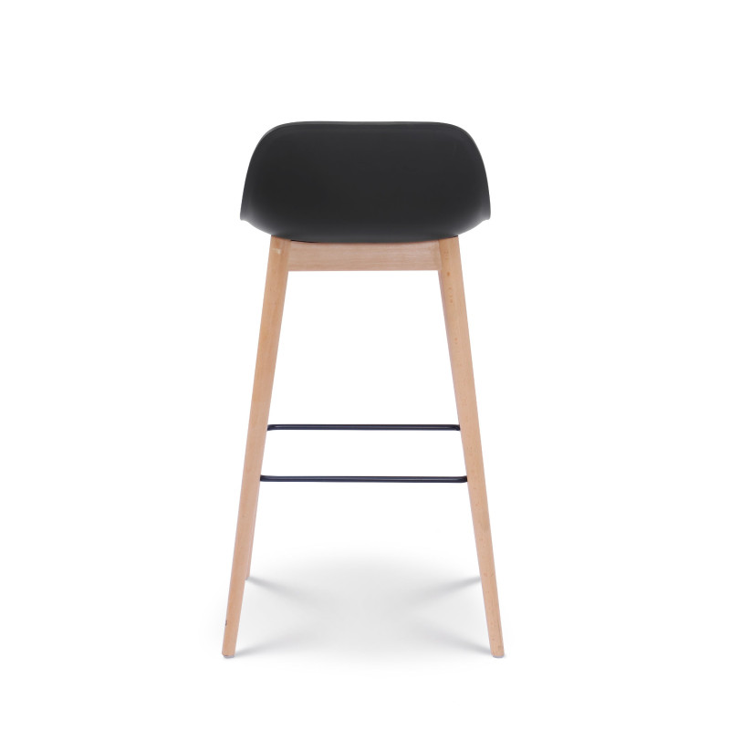 Lot de 2 tabourets de bar noirs style scandinave avec pieds en bois naturel - Hauteur 76 cm