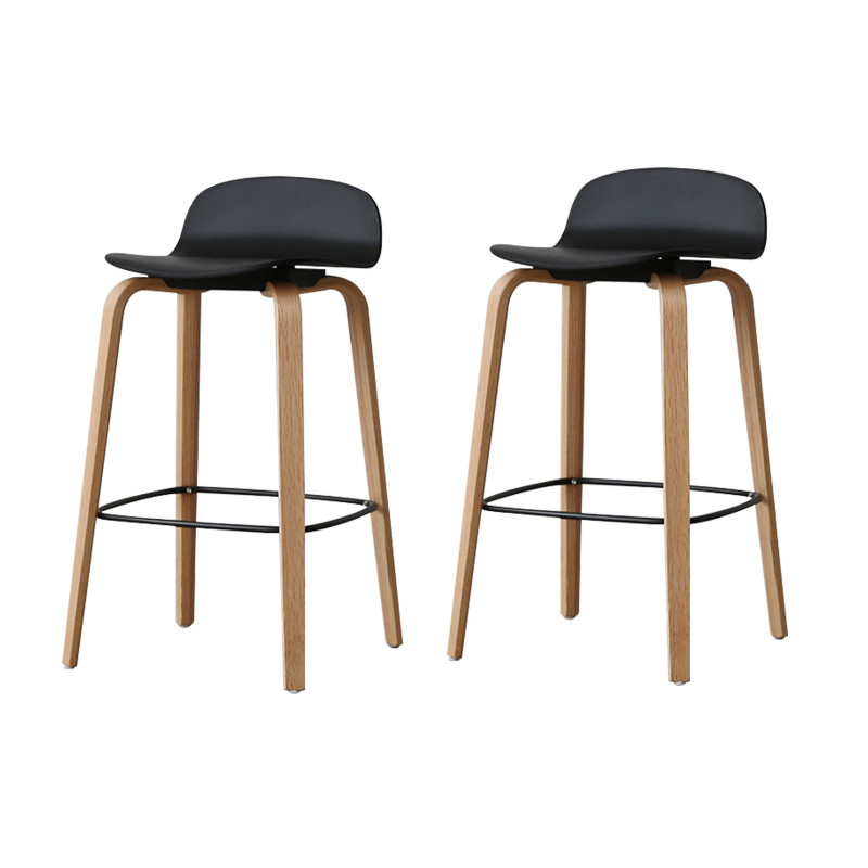 Lot de 2 tabourets de bar noirs style scandinave avec pieds en métal - Hauteur 66cm