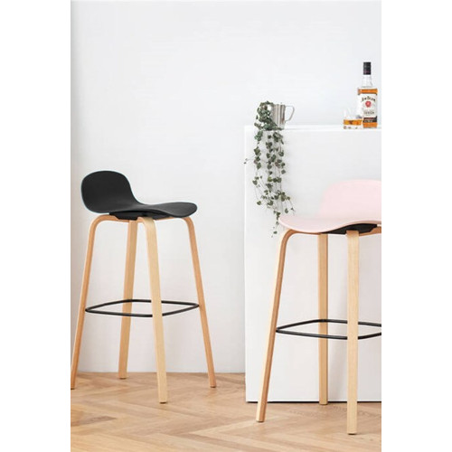 Lot de 2 tabourets de bar noirs style scandinave avec pieds en métal - Hauteur 76cm
