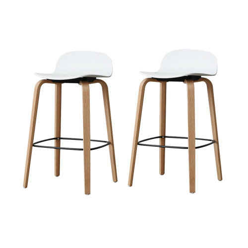 Lot de 2 tabourets de bar scandinaves blancs avec pieds en métal - Hauteur 76cm