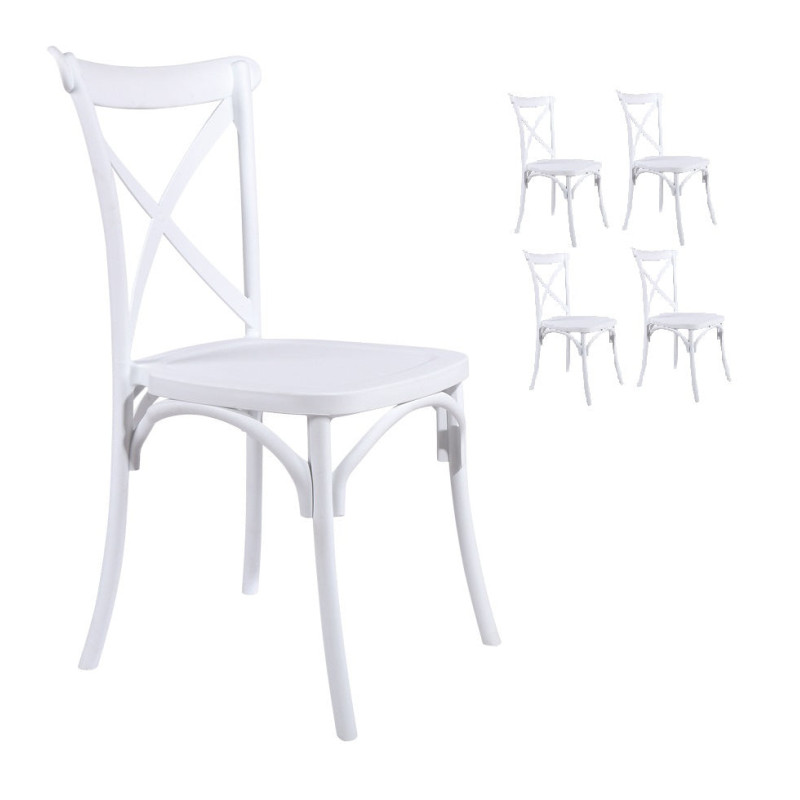 Lot de 4 chaises blanches style BISTROT en résine polypropylène