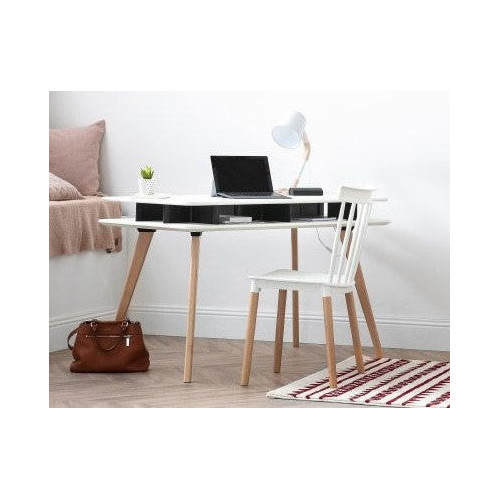 Lot de 4 Chaises Blanches Style scandinave à barreaux modèle Pop avec Coque en résine Blanche et Pieds en Bois Naturel