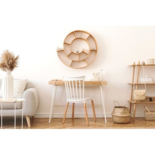 Lot de 4 Chaises Blanches Style scandinave à barreaux modèle Pop avec Coque en résine Blanche et Pieds en Bois Naturel