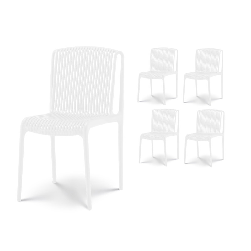 Lot de 4 chaises de Jardin ou Terrasse Blanches en Résine Polypropylène