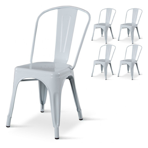 Lot de 4 chaises en métal blanc brillant - Style Industriel