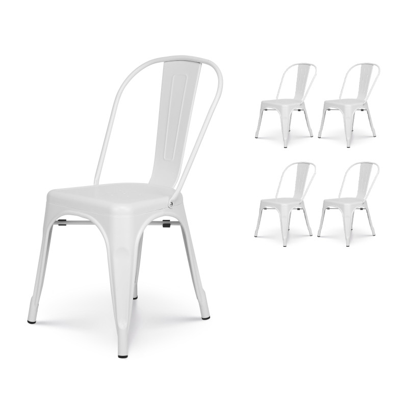 Lot de 4 chaises en métal blanc mat - Style Industriel