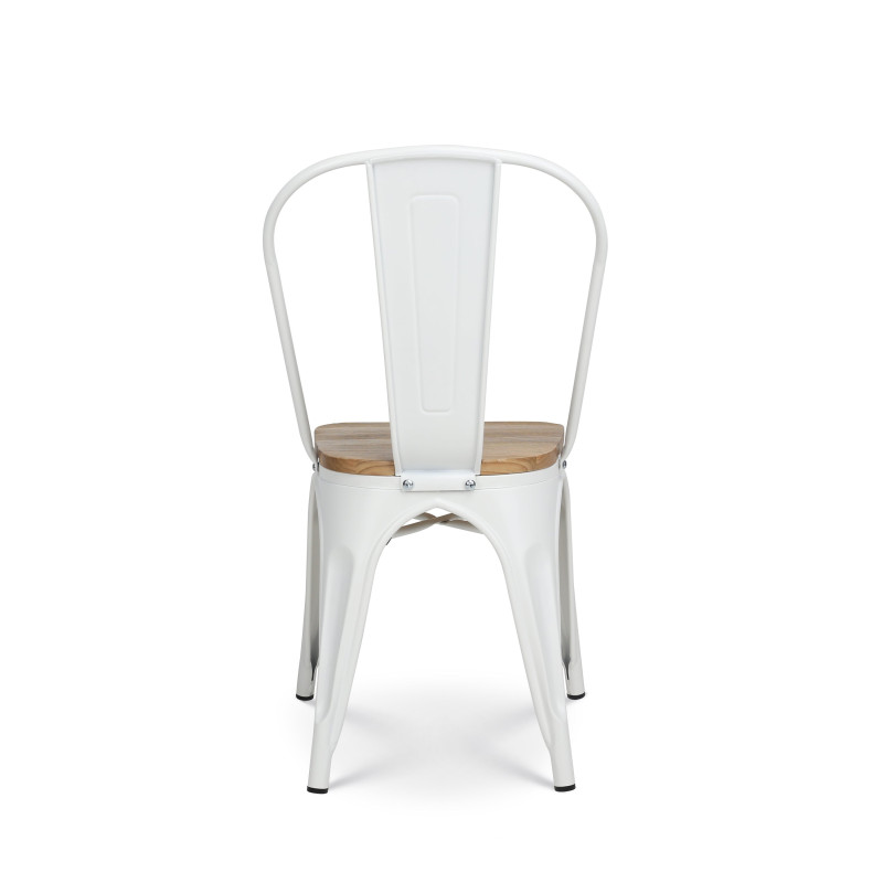 Lot de 4 chaises en métal blanc mat et assise en bois clair - Style industriel