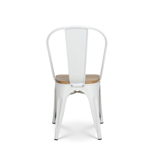Lot de 4 chaises en métal blanc mat et assise en bois clair - Style industriel