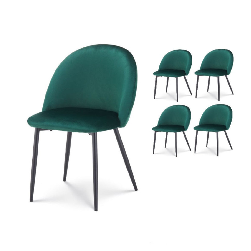 Lot de 4 chaises ISALYS en tissu velours vert foncé