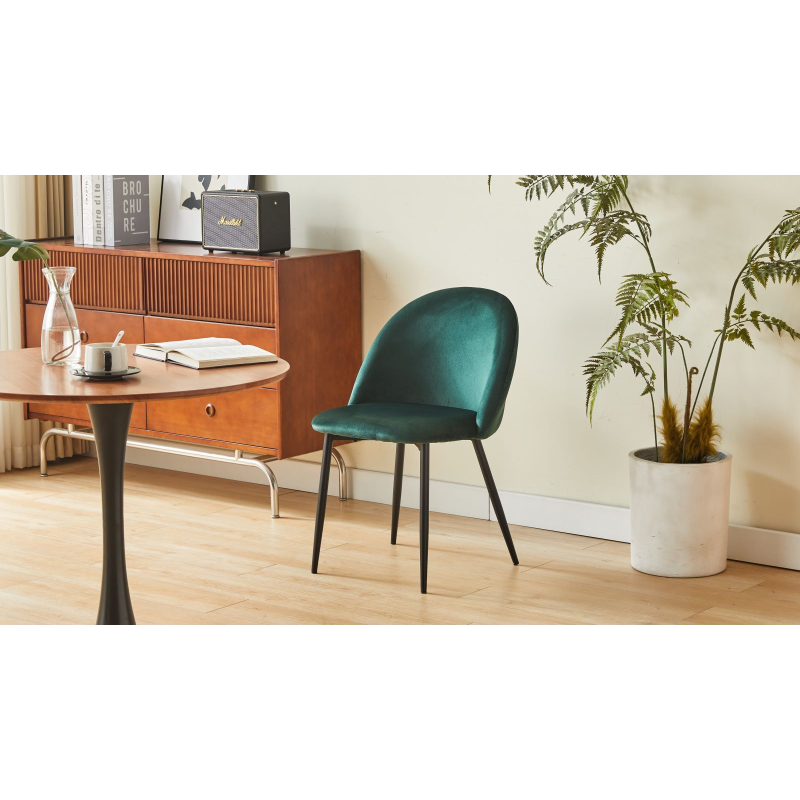 Lot de 4 chaises ISALYS en tissu velours vert foncé