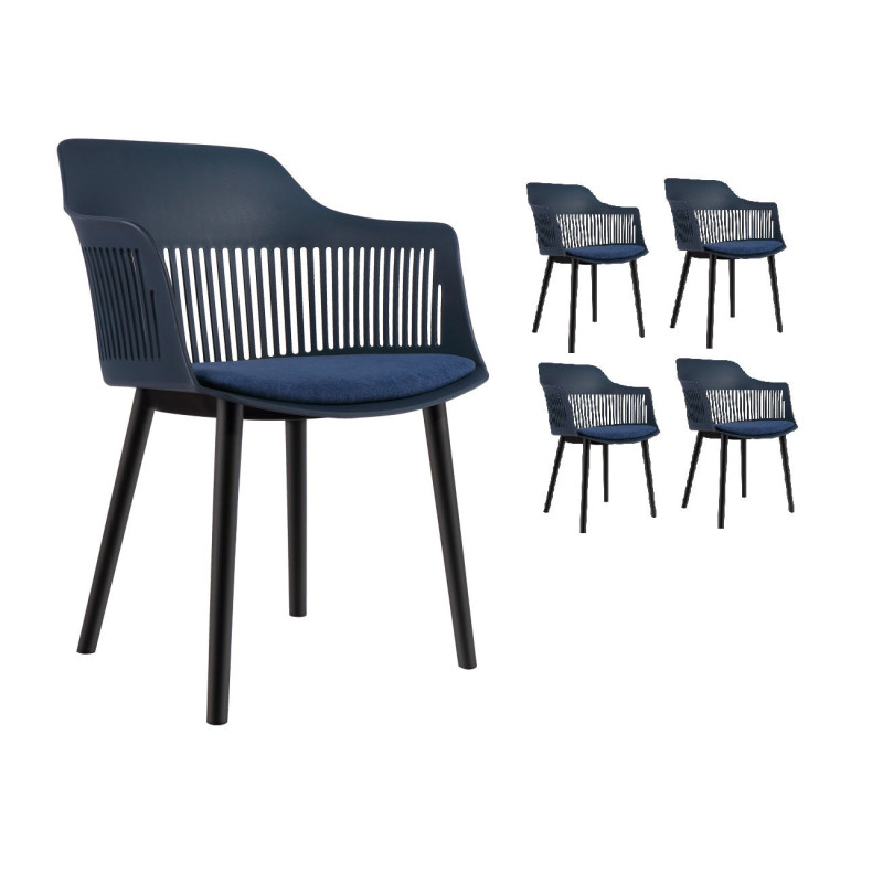Lot de 4 chaises modernes en résine bleu et pieds design noirs