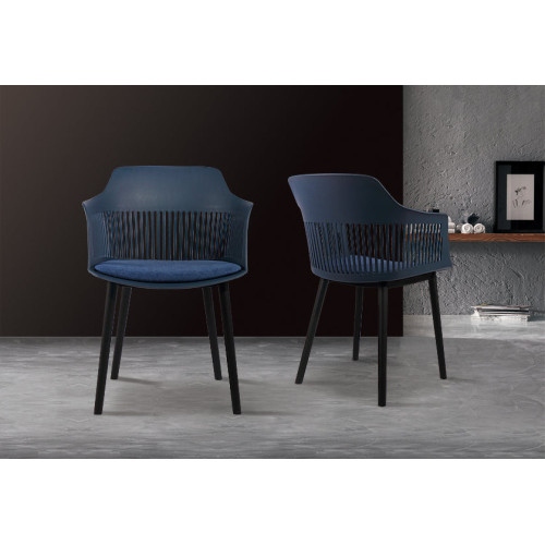 Lot de 4 chaises modernes en résine bleu et pieds design noirs