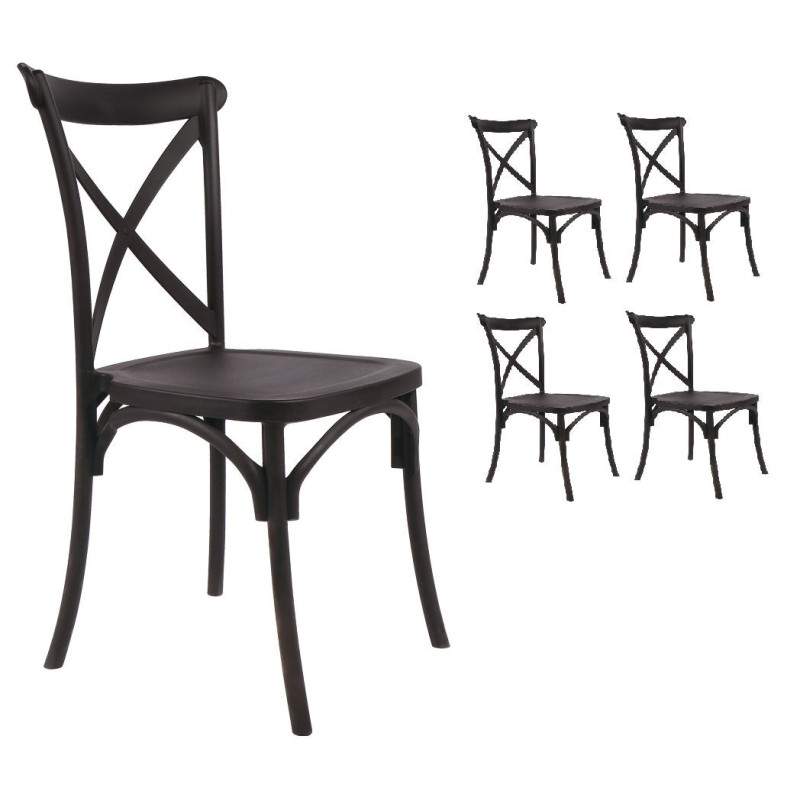 Lot de 4 chaises noires style BISTROT en résine polypropylène