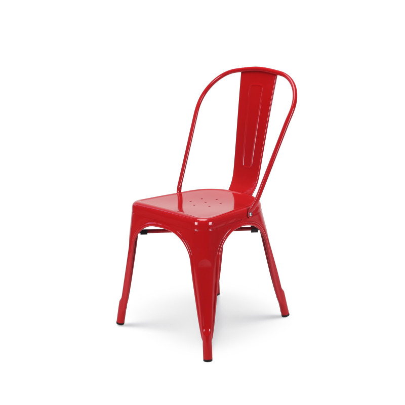 Lot de 4 chaises style industriel en métal rouge - Finition brillant