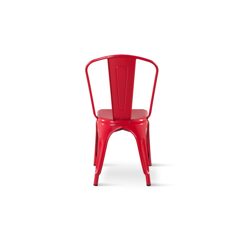 Lot de 4 chaises style industriel en métal rouge - Finition brillant