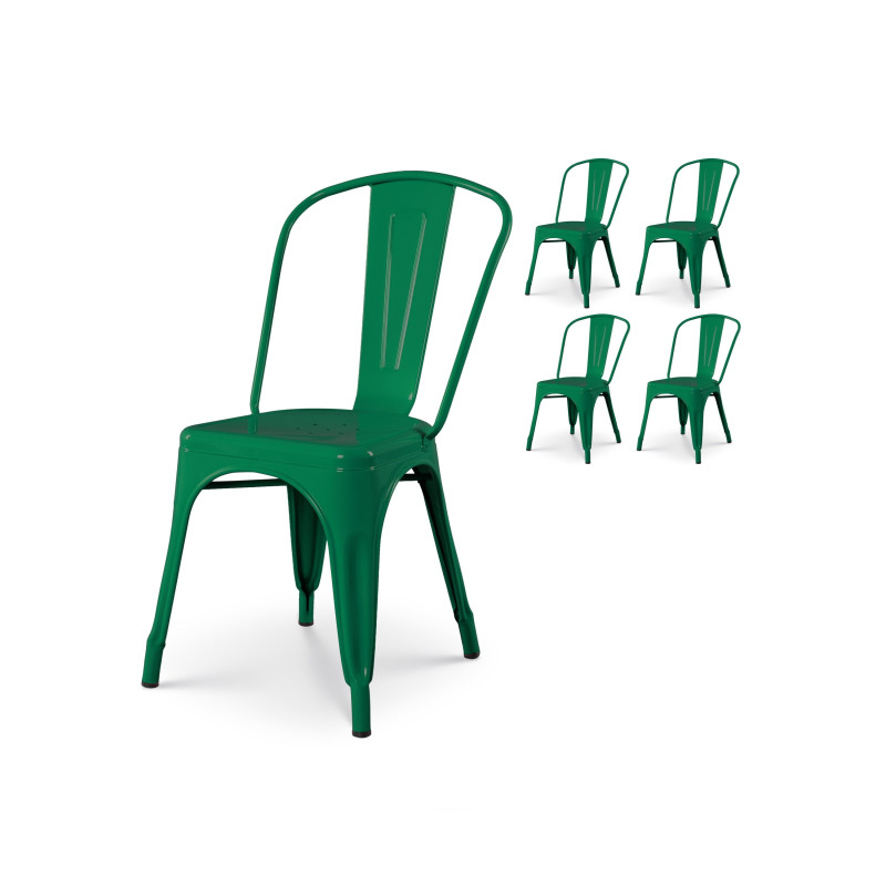 Lot de 4 chaises style industriel en métal vert - Finition brillant