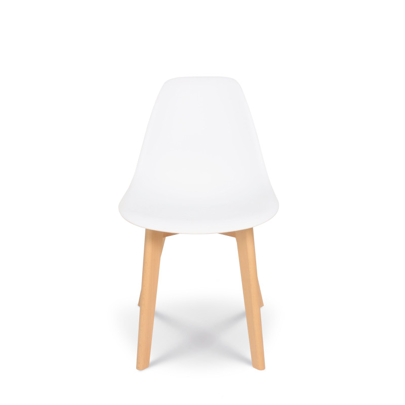 Lot de 4 chaises style scandinave modèle GABBY - Coque en résine blanche et pieds en bois naturel