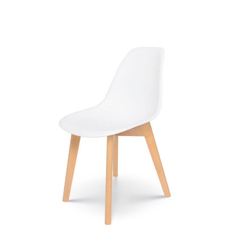 Lot de 4 chaises style scandinave modèle GABBY - Coque en résine blanche et pieds en bois naturel