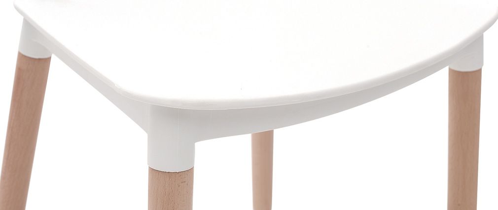 Lot de 4 chaises style scandinave à barreaux modèle POP - Coque en résine blanche et pieds en bois naturel