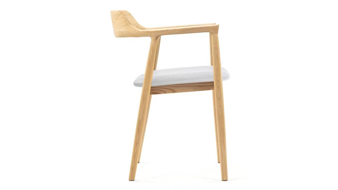 Chaise SERENA scandinave en bois naturel et coussin blanc