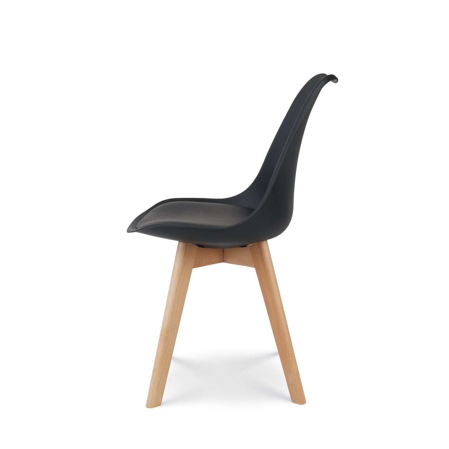 Chaise style scandinave VICTOIRE - Coque en résine noire rembourrée et pieds en bois naturel