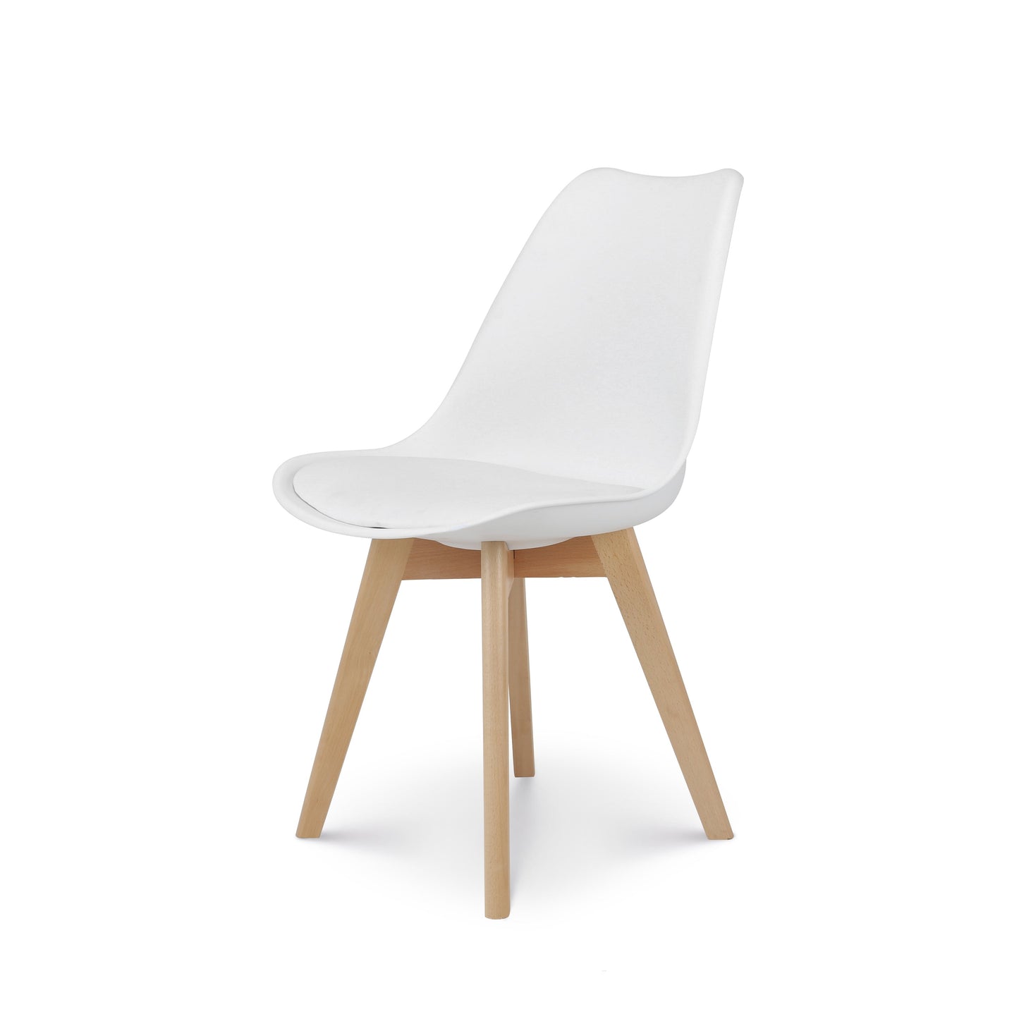 Chaise style scandinave VICTOIRE - Coque en résine blanche rembourrée et pieds en bois naturel