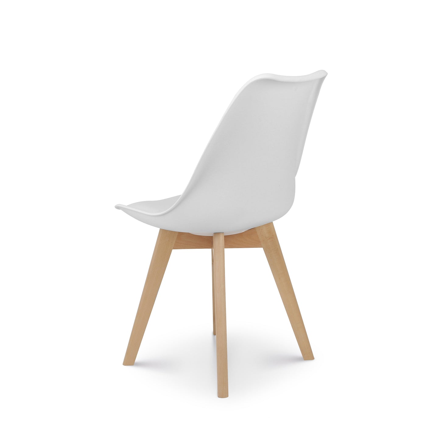 Chaise style scandinave VICTOIRE - Coque en résine blanche rembourrée et pieds en bois naturel