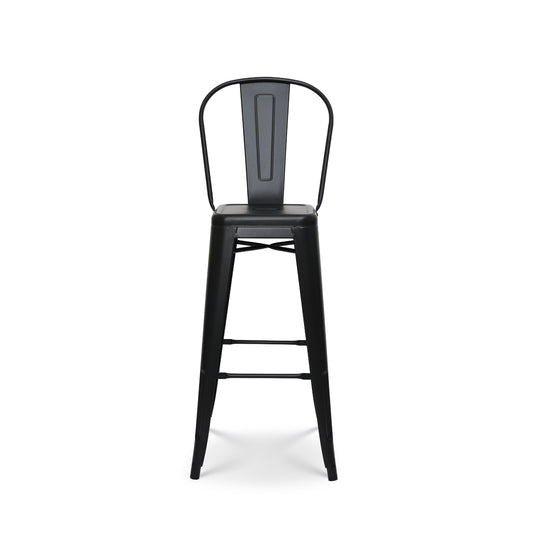 Tabouret de bar en métal noir mat style industriel - Avec dossier haut - Hauteur 76 cm