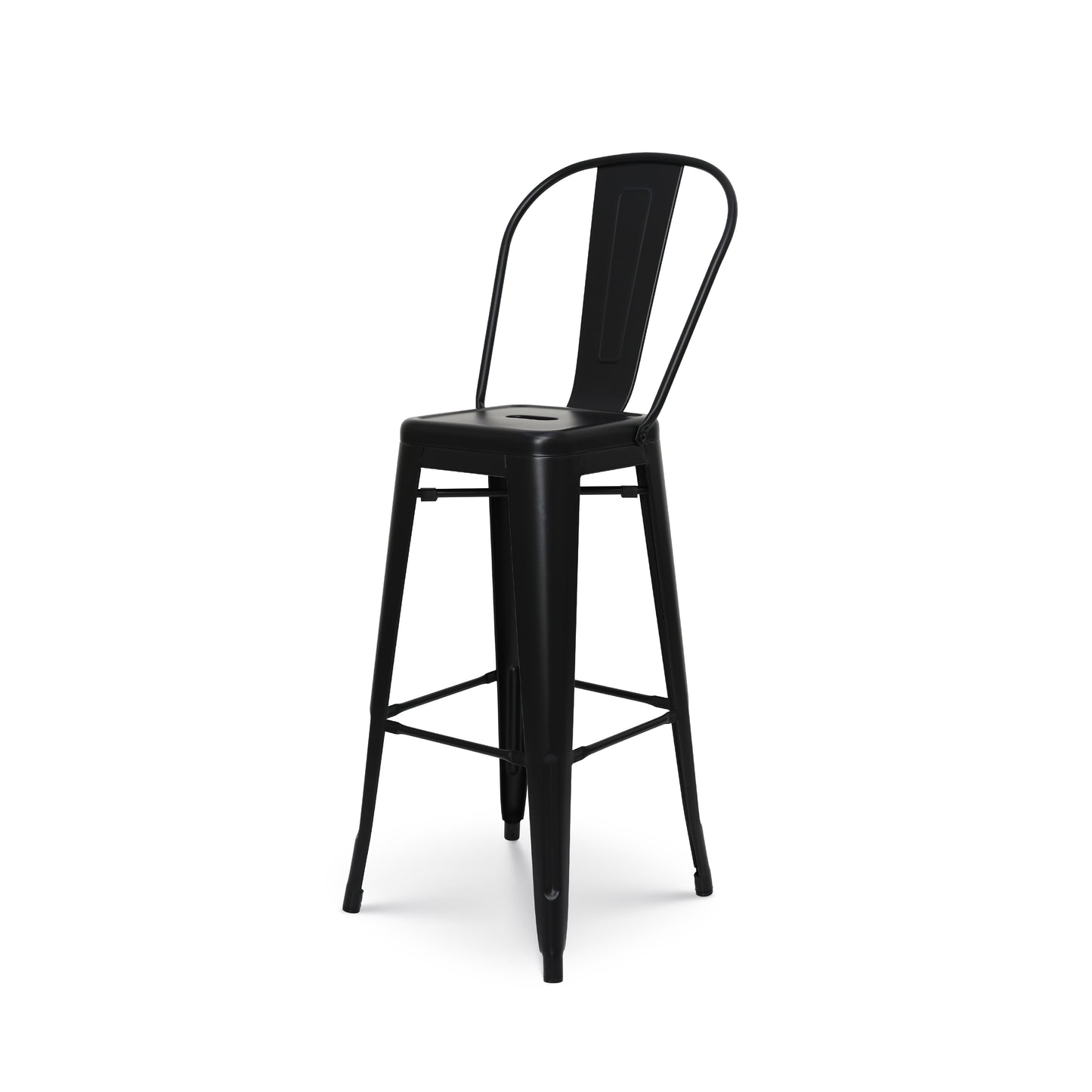 Lot de 4 tabourets de bar en métal noir mat style industriel - Avec dossier haut - Hauteur 76 cm