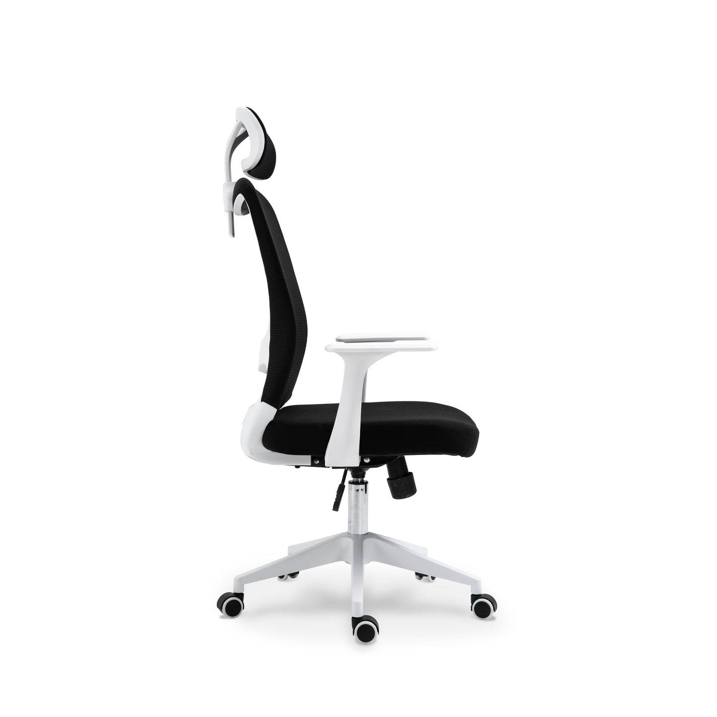 Chaise de bureau ergonomique noire et blanche avec appuie-tête