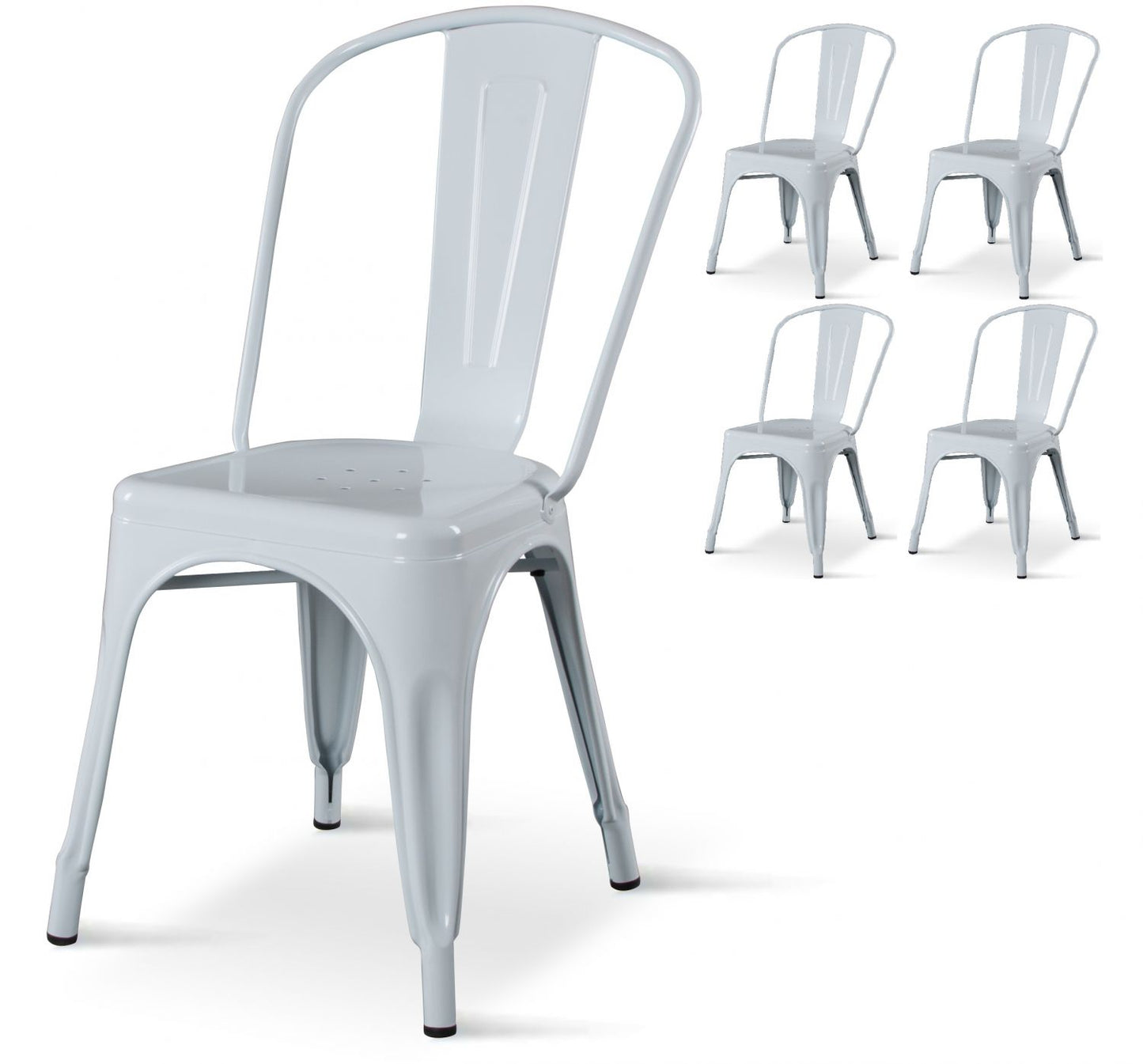 Lot de 4 chaises en métal blanc brillant - Style Industriel